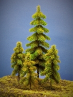 Diorama Modell Nadelbäume, 4 Fichten, ca. 32-18-18-14 cm