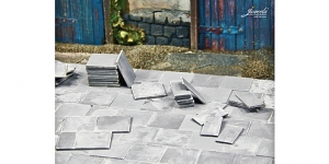 140 Halb Gehwegplatten (50x25 cm) dunkelgrau, 1:35 Juweela