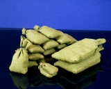 12 Khaki beige Stoff Sandsäcke, gefüllt 45 x 30 mm, gebunden