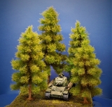 Diorama Modell Nadelbäume, 4 Fichten, ca. 40 - 35 - 32 - 26 cm